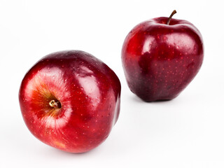 Fresh Red delicious apples with drops of water isolated on white background, Healthy fruit and Diet concept with Copy Space for text