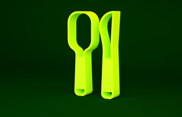 Yellow Knife and spoon icon isolated on green background. Cooking utensil. Cutlery sign. Minimalism concept. 3d illustration 3D render