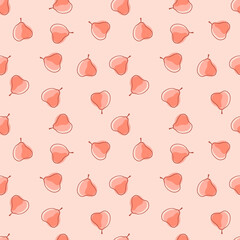 Food seamless pattern with little random decorative pear silhouettes. Pink colored organic ornament.