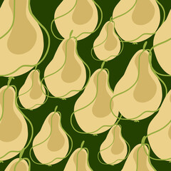 Obraz premium Random beige fruit organic pears silhouettes seamless pattern. Green background. Seasonal abstract style ornament.