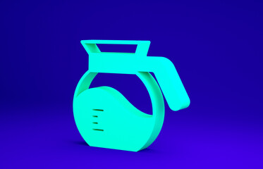 Green Coffee pot icon isolated on blue background. Minimalism concept. 3d illustration 3D render