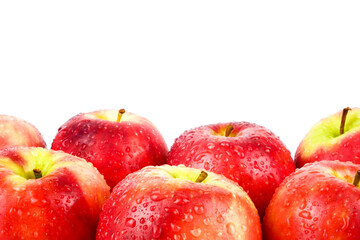 Red apples pink lady (Malus domestica Cripps Pink) isolated on white background. Organic fruits for a healthy diet and lifestyle
