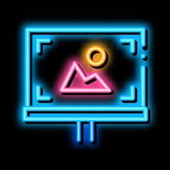 easel painted with colored paints neon light sign vector. Glowing bright icon easel painted with colored paints sign. transparent symbol illustration