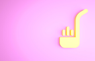 Obraz premium Yellow Kitchen ladle icon isolated on pink background. Cooking utensil. Cutlery spoon sign. Minimalism concept. 3d illustration 3D render
