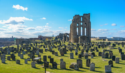 Ruins section of Tynemouth Castle and Priory on the coast of North East England