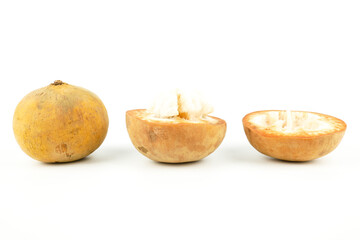 Fresh Santol fruit, meliaceae fruit, cottonfruit (Sandoricum koetjape) isolated on white background. tropical fruit grown in Southeast Asia