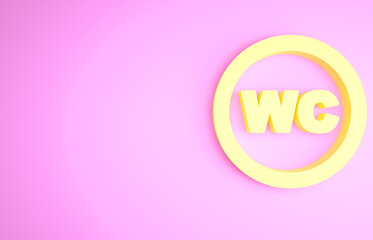 Yellow Toilet icon isolated on pink background. WC sign. Washroom. Minimalism concept. 3d illustration 3D render