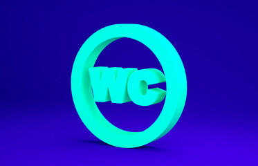 Obraz premium Green Toilet icon isolated on blue background. WC sign. Washroom. Minimalism concept. 3d illustration 3D render