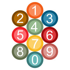 Retro style illustration with numbers in colorful circles on white background