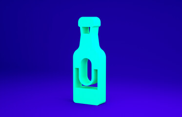 Green Wine bottle icon isolated on blue background. Minimalism concept. 3d illustration 3D render