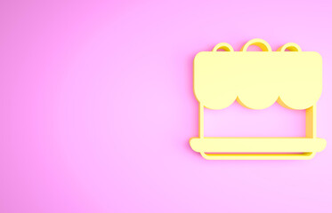 Yellow Cake icon isolated on pink background. Happy Birthday. Minimalism concept. 3d illustration 3D render