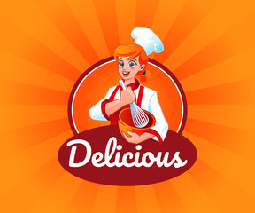 Chef  make cake dough mascot logo