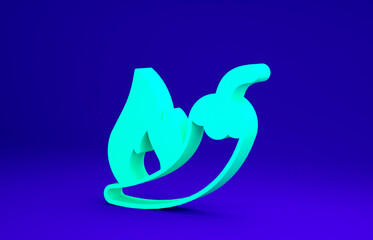 Green Hot chili pepper pod icon isolated on blue background. Design for grocery, culinary products, seasoning and spice package, cooking book. Minimalism concept. 3d illustration 3D render