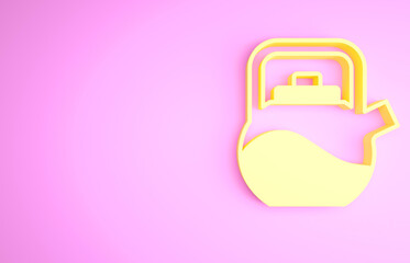 Yellow Kettle with handle icon isolated on pink background. Teapot icon. Minimalism concept. 3d illustration 3D render