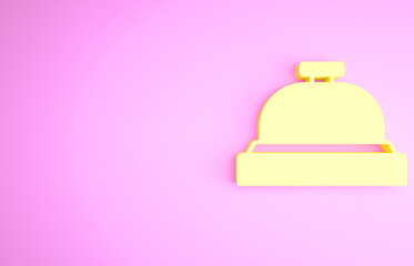 Yellow Hotel service bell icon isolated on pink background. Reception bell. Minimalism concept. 3d illustration 3D render