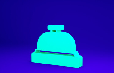 Green Hotel service bell icon isolated on blue background. Reception bell. Minimalism concept. 3d illustration 3D render