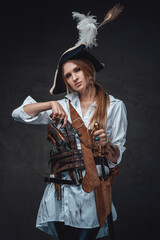 Female caribbean sailor with tricorn and pistols