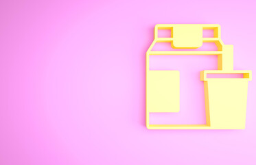 Yellow Online ordering and fast food delivery icon isolated on pink background. Minimalism concept. 3d illustration 3D render