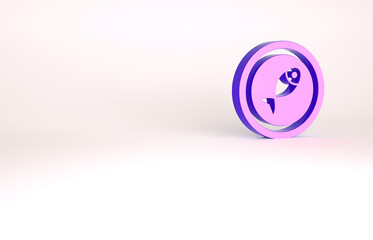 Purple Served fish on a plate icon isolated on white background. Minimalism concept. 3d illustration 3D render