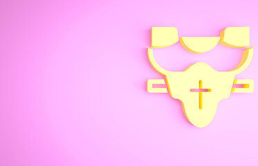 Yellow American football player chest protector icon isolated on pink background. Shoulder and chest protection for upper body. Team sports. Minimalism concept. 3d illustration 3D render