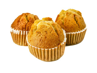 Banana muffin cupcakes isolated on white background.sweet dessert bakery.