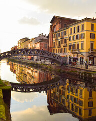Naklejka premium Naviglio Grande in Milan, Italy at sunsey