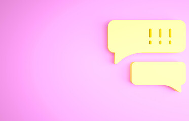 Yellow Speech bubble chat about baseball game icon isolated on pink background. Message icon. Communication or comment chat symbol. Minimalism concept. 3d illustration 3D render