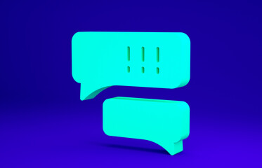 Green Speech bubble chat about baseball game icon isolated on blue background. Message icon. Communication or comment chat symbol. Minimalism concept. 3d illustration 3D render