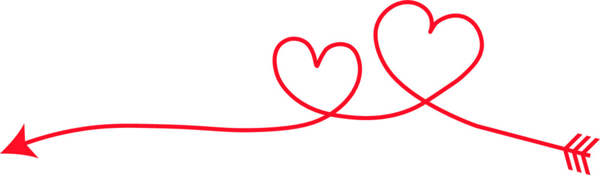 Continuous Line of two heart Shape Vector. Drawing red Heart On white.  illustration of love concept minimalism one hand drawn romantic and love Concept . 