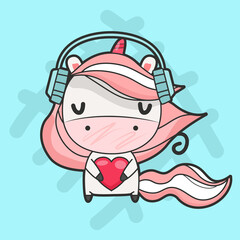 cute unicorn listening to music