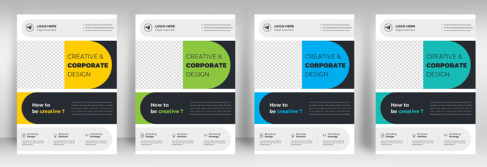 Corporate business flyer template design set with blue, yellow, teal and light green color. digital marketing agency flyer, business marketing flyer set, digital marketing new flyer.