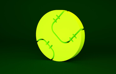 Yellow Baseball ball icon isolated on green background. Minimalism concept. 3d illustration 3D render