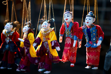 colorful Burmese puppets 