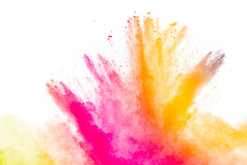 Set of variant color powder explosion on white background.Colorful dust explode.