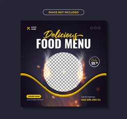 Delicious food menu promotion social media banner Premium Vector