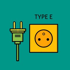Electrical plugs and electrical outlets Type E, flat design, simple.