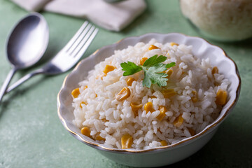 Japanese food, Corn rice in a rice bowl