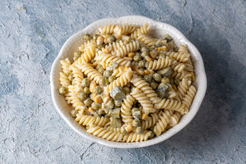 Pasta salad with mayonnaise and vegetables