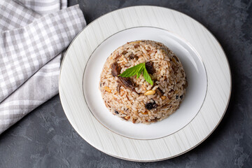 Traditional delicious Turkish food; rice pilaf with pine nuts and currants (Turkish name; ic pilav or pilaf)