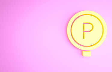 Yellow Parking icon isolated on pink background. Street road sign. Minimalism concept. 3d illustration 3D render