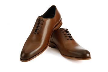 Men's brown oxford fashion shoes isolated on a white background.