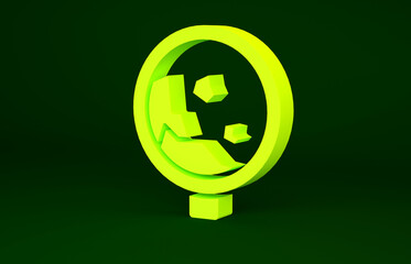 Yellow Road sign warning avalanche rockfall landslides icon isolated on green background. Traffic rules and safe driving. Minimalism concept. 3d illustration 3D render