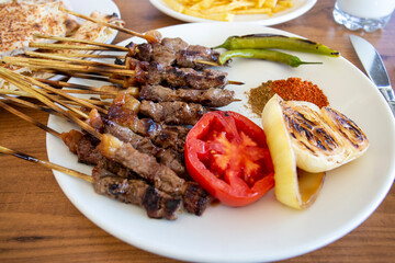 Traditional delicious Turkish foods; skewers (Turkish name; cop sis)