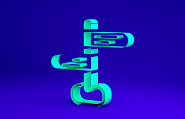 Green Road traffic sign. Signpost icon isolated on blue background. Pointer symbol. Isolated street information sign. Direction sign. Minimalism concept. 3d illustration 3D render