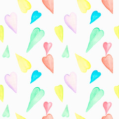 Watercolor baby seamless pattern,heart, love, children . Summer Colorful rainbow background pattern. Abstract background  in warm pastel colors