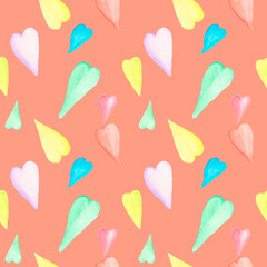 Watercolor baby seamless pattern,heart, love, children . Summer Colorful rainbow background pattern. Abstract background  in warm pastel colors