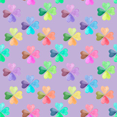 Watercolor baby seamless pattern. Summer flower, leaf, multicolored, clover, Colorful rainbow background pattern. Abstract background  in warm pastel colors