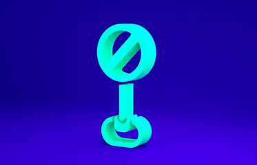 Green Stop sign icon isolated on blue background. Traffic regulatory warning stop symbol. Minimalism concept. 3d illustration 3D render