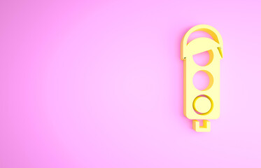 Fototapeta premium Yellow Traffic light icon isolated on pink background. Minimalism concept. 3d illustration 3D render