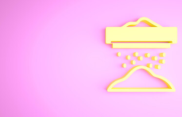Yellow Sifting flour, cereals or powdered sugar through sieve icon isolated on pink background. Minimalism concept. 3d illustration 3D render